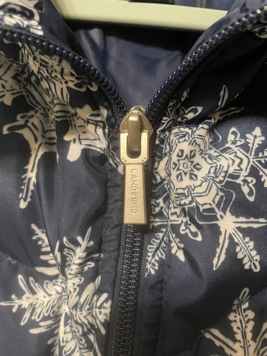 Lands' End Navy Snowflake Quilted Puffer Vest - Picture 3 of 11